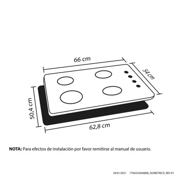 Cubierta HACEB 4 Puestos 66x54 gas Natural Acero Inox - Imagen 5