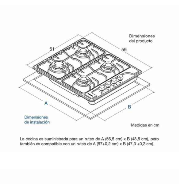 Cubierta CHALLENGER 4 Puestos 59x51 gas Natural Acero Inox - Imagen 5