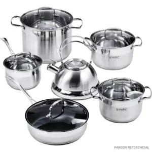 Batería Acero Inoxidable 12 piezas con Tetera