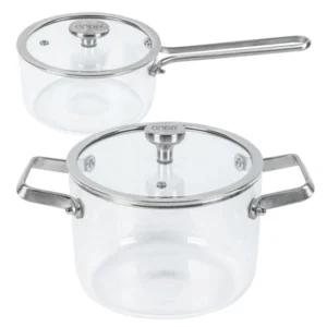 Batería Set x2 Ollas Vidrio Borosilicato con tapa