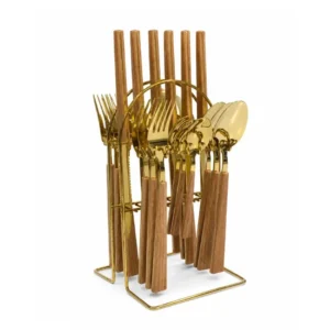 Juego Cubiertos 24 pieza aura Roble con Soporte
