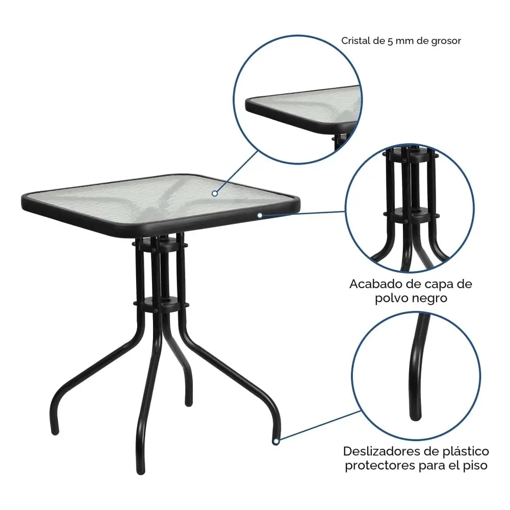 Mesa Cuadrada Vidrio 60 cm Negra - Imagen 2