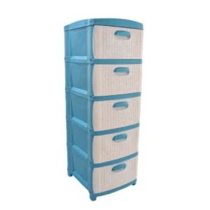 Cajonero 5 Gavetas Rattan azul blanco